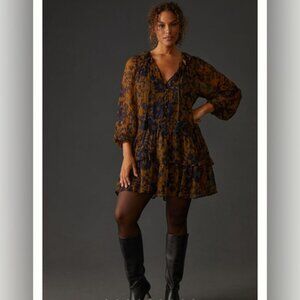 Anthropologie The Marais Printed Chiffon Mini Dress.  NEVER WORN